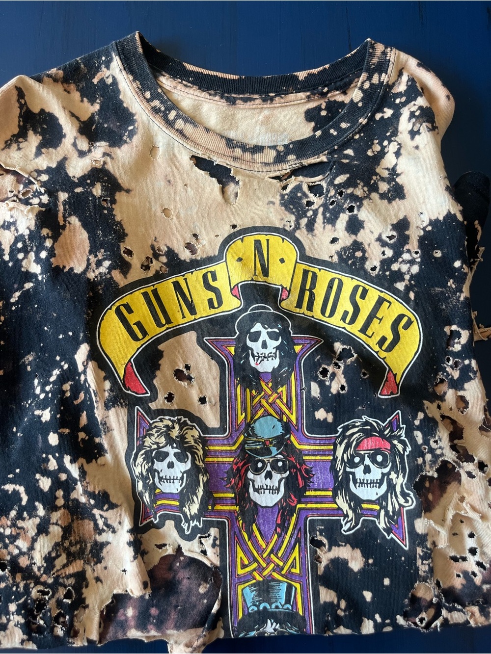 Guns N' Roses Bleach-Splatter Distressed Skull Cross Tee